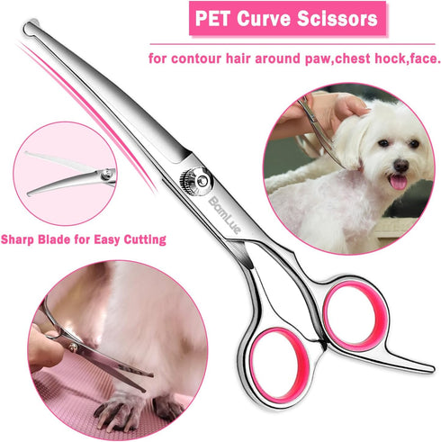 6 in 1 Professional Stainless Steel 4CR Safety Round Tip Dog Grooming Scissors, Anti-Rust Shears Cat Grooming Scissors Pet Kit, Thinning Straight ...