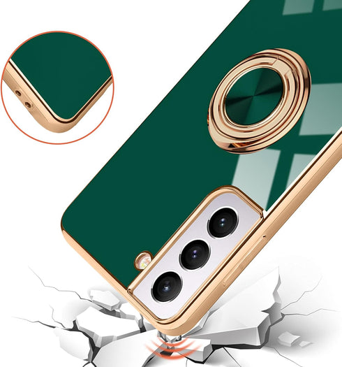 Compatible with Samsung Galaxy S21 Case, Finger Ring Holder Case Rose Gold Plating Design for Women Girls Rotating Holder Kickstand Magnetic Shock...