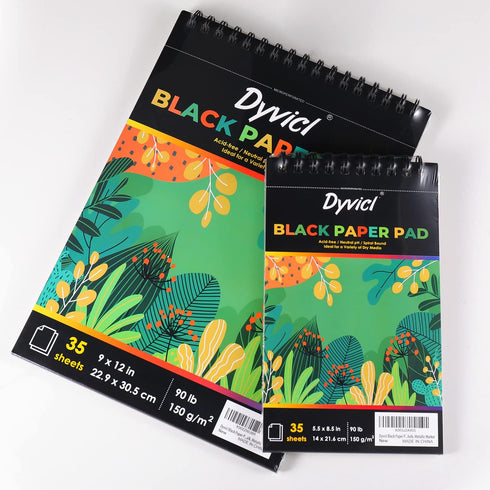 Dyvicl Black Paper Pad 5.5"x8.5" Sketch Book, 35 Sheets (90 lb/150gsm), Spiral Black Sketchbook Drawing Paper for Pencil, Pastel, White Ink Gel Pe...