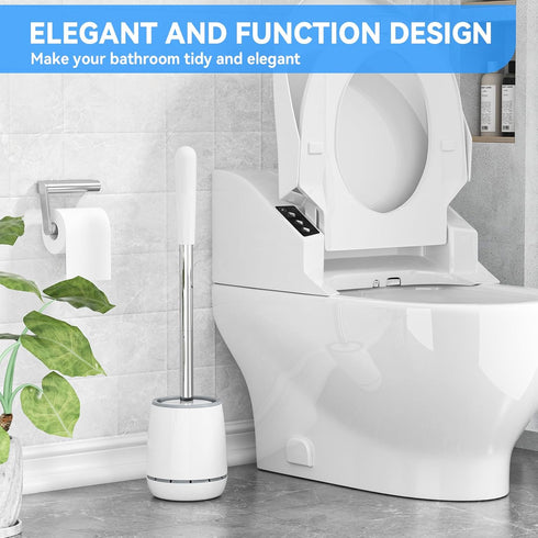 Toilet Brush, Toilet Brush and Holder with 304 Stainless Steel Handle, Space Saving Toilet Bowl Brush for Storage, Durable Bristles Toilet Scrubbe...