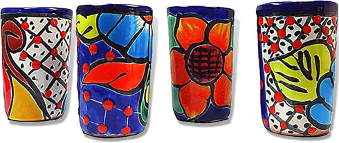 Talavera Shot Glasses Set of 4 Authentic Mexican Tequila Shot Glasses - Hand-painted - 2 Oz (Flowers)...