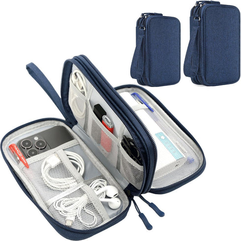 2 Pack Travel Organizer Pouch Electronic Accessories Carry Case Portable Waterproof Double Layers Storage Bag for Cable, Cord, USB Charger, Phone,...