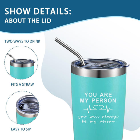 ATHAND You Are My Person,Greys Anatomy Merch,20 Oz Insulated Stainless Steel Iced Coffee Tumbler With Lid Straw And Brush,Funny Travel Coffee Mug ...