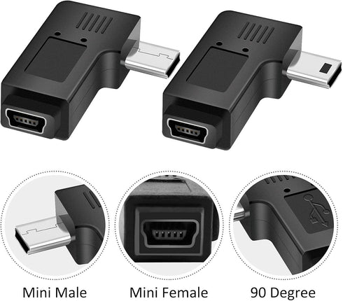 UCEC USB 2.0 Adapter Plug, Mini USB to Mini USB, Left and Right Angle Mini to Mini - Male to Female - Pack of 2...