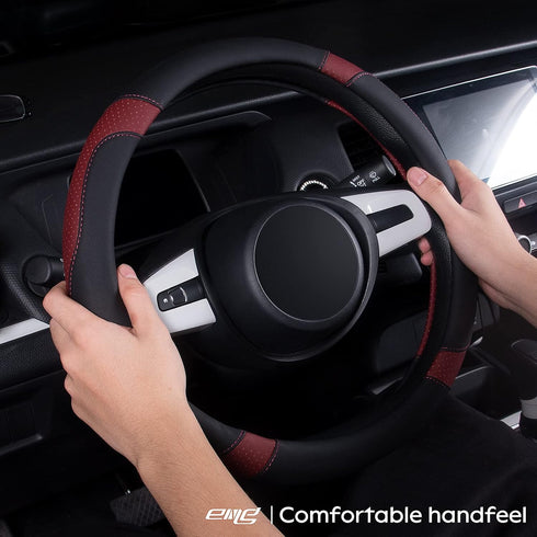 eing Steering Wheel Cover for Car,Truck, SUV and More, Universal 15 inch, Anti-Slip,Sporty and Soft - Black&Red Wine...
