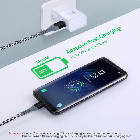 Adaptive Fast Charging Wall Charger Kit Set with USB Type C Cable Fast Charging 10ft, Excgood USB Fast Charger Compatible with Galaxy S8/9+/10e,No...