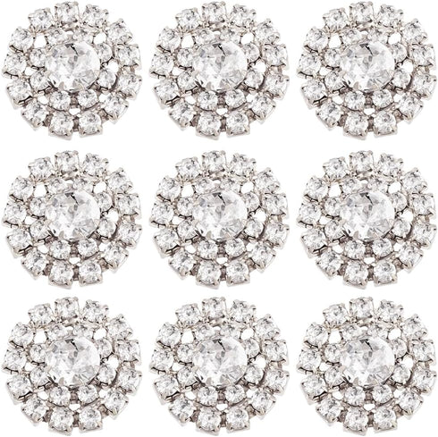 AHANDMAKER 30 Pcs Rhinestone Buttons Embellishments, 19mm Silver Flower Flatback Rhinestone Buttons, Crystal Button Embellishments for Crafts Jewe...