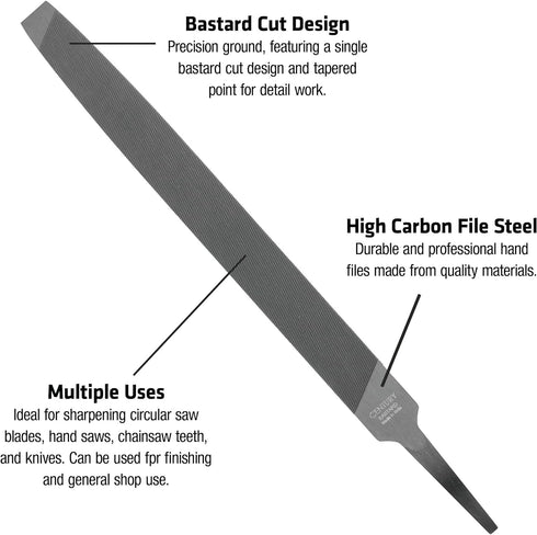 Century Drill & Tool – 04054 Mill Bastard Hand File – 12” Carbon Steel Construction with Steel Finish – Metal Working & Construction Projects...