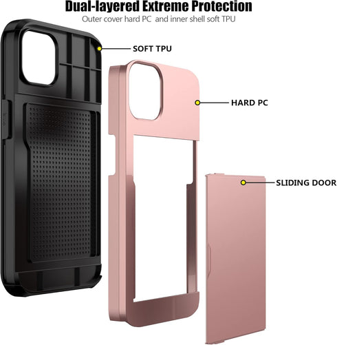 Nvollnoe for iPhone 13 Pro Case with Card Holder Heavy Duty Protective Dual Layer Shockproof Hidden Card Slot Slim Wallet Case for iPhone 13 Pro f...