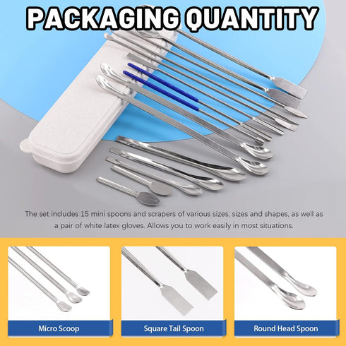 Glarks 17Pcs Capsule Filling Micro Lab Spoon Kits Sampling Spoon Mixing Spatula Laboratory Tiny Mixing Spatula Long Sampling Spoon for Powders Gel...