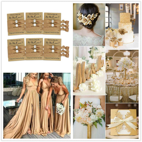 6 Packs Hair Tie Favors for Bridesmaids, Bachelorette Party & Bridal Shower Gifts (Gold)...