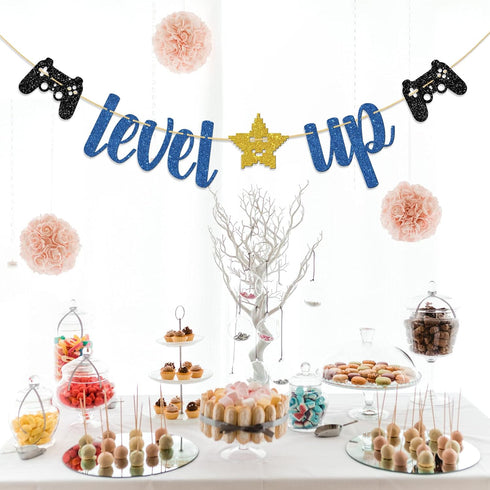 Level Up Banner, Video Game Theme Birthday Party Decoration for Kids Boys Girls, Happy 11th 12th13th 14th 15th 16th Birthday Party Supplies...
