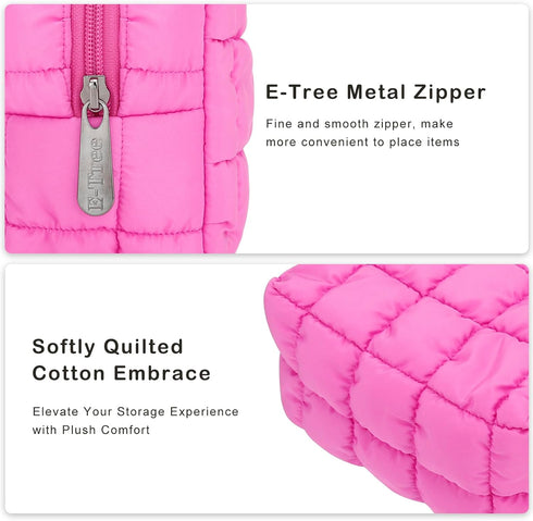 E-Tree Cute Makeup Bag,Quilted Cosmetic Bag,Make up Pouch for Purse,Toiletry Zipper Pouch,Checkered Bag,Travel Case,Storage Pouches for Organizati...