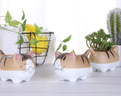 VanEnjoy 4.7 inch Large Version Cat Succlent Pots Cat Pot, with Drainage Hole, Flower Pot, Handmade Ceramic Ornaments Cat Gifts for Cat Lovers Off...