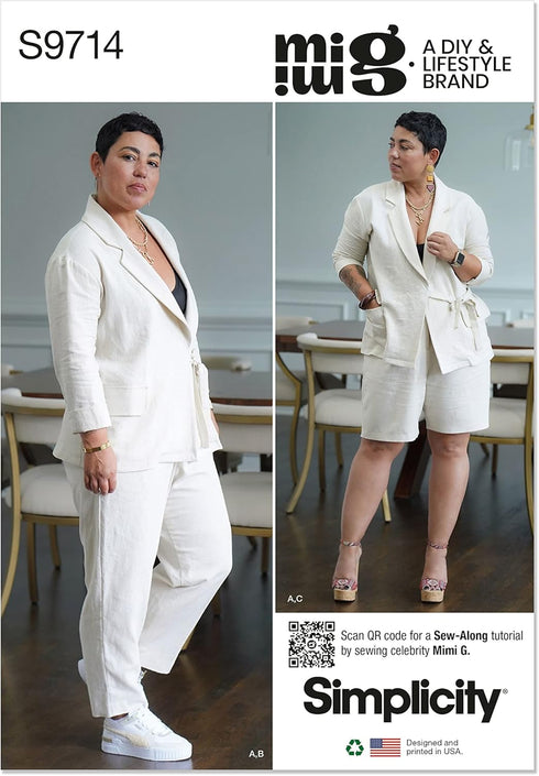 Simplicity Misses' Jacket, Pants and Shorts Sewing Pattern Kit by Mimi G Style, Code S9714, Sizes 18-20-22-24-26, Multicolor...