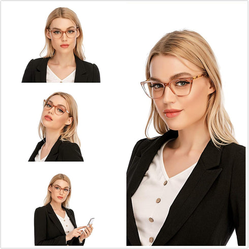 DOOViC Computer Reading Glasses Blue Light Blocking Anti Eyestrain Fashion Cat Eye Spring Hinge Readers for Women 1.75 Strength...