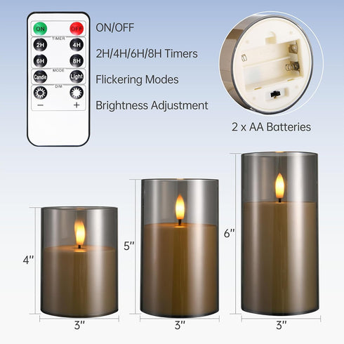 Set of 3 Flameless Candles Battery Operated LED Flickering Electric Candles with Realistic 3D Buld and Remote Control Timer for Wedding Birthday H...