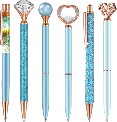 6 Pcs Ballpoint Pen Set Include Crystal Diamond Pen Slim Metal Ballpoint Pens Black Ink Stylus Pen Liquid Sand Pen Retractable Glitter Pen for Off...