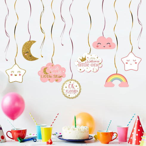 LINGTEER Twinkle Twinkle Little Star Swirls Streamers - Cheers to Baby Shower Birthday Party Hanging Decorations - Girl....