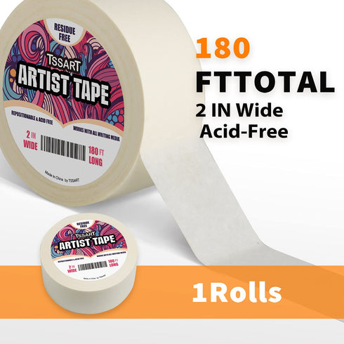 White Artist Tape - Masking Artists Tape for Drafting Art Watercolor Painting Canvas Framing - Acid Free 2 Inch Wide 180FT Long...