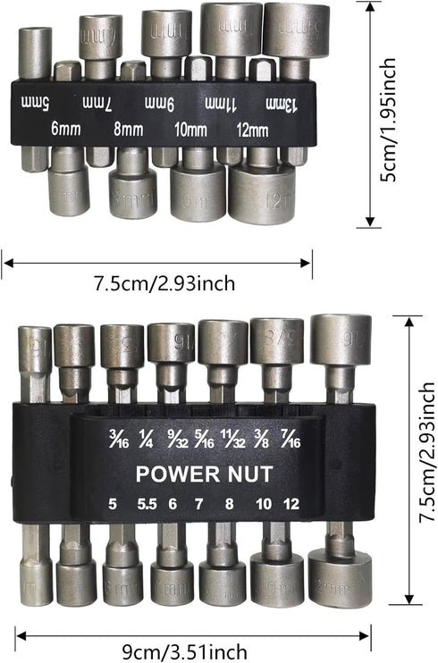 23Pcs Power Nuts Driver Drill Bit Tools Set, 1/4 inch Driver Hex Shank Metric& SAE Socket Wrench Screw Impact Driver Bit Set for Power Tools...