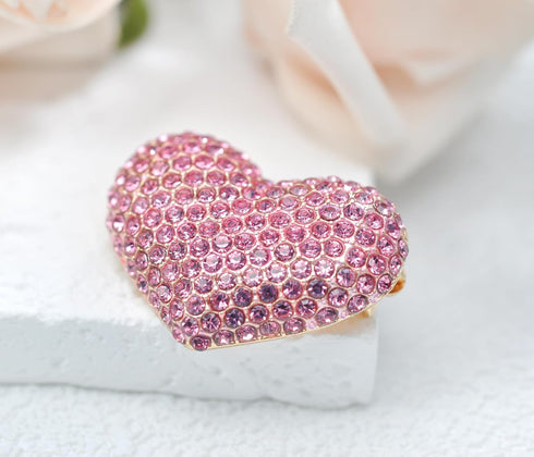 Gyn&Joy Golden Tone Womens Pink Colored Crystal Rhinestone Love Heart Brooch Pin...