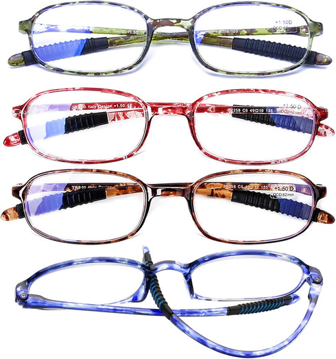 AQWANO 4 Pack Computer Reading Glasses Blue Light Blocking Lightweight TR90 Flexible Frame UV Protection Readers for Women Men +2.5...