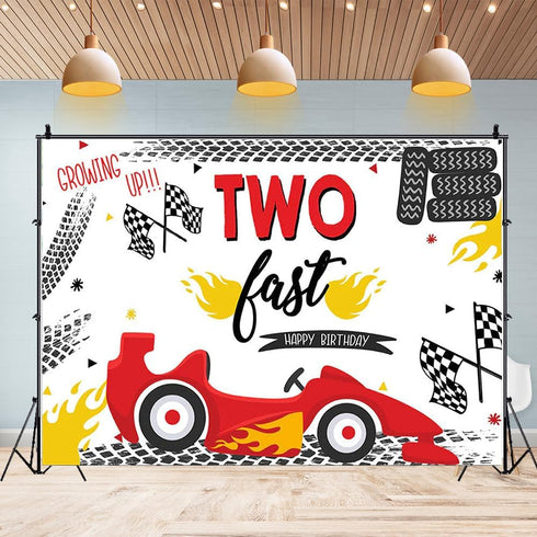 Two Fast Birthday Backdrops Red Race Car Tires Photo Background Boy 2nd Birthday Party Backdrop Decoration Banner Happy Birthday Photography Backg...