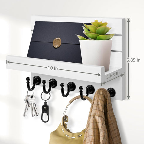 Key Holder for Wall: Easy Installation Mail Organizer Wall Mount Hanging Key Rack for Kitchen and Entryway Decor with 5 Sturdy Key Hooks (White)...