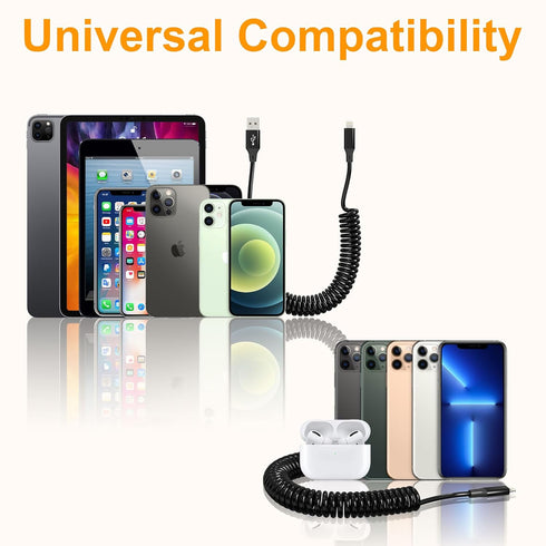 Coiled iPhone Charging Cable 2-Pack, Apple Carplay & MFi Certified, Short USB to Lightning Cable with Data Transmission, Retractable iPhone Car Ch...