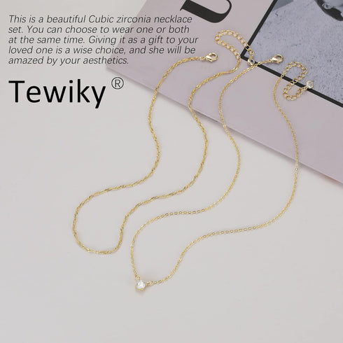 Tewiky Diamond Necklaces for Women, Dainty 14k Gold/Sterling Silver Choker Necklace Simple Gold Plated CZ Jewelry Necklaces for Women Trendy Gifts...