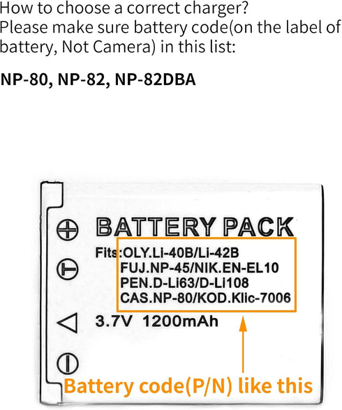 NP-80 USB Charger for Casio Exilim EX-G1, Exilim EX-N1, Exilim EX-N2, Exilim EX-S5, Exilim EX-S8, Exilim EX-S9, Exilim EX-Z35, Exilim EX-Z550, Exi...