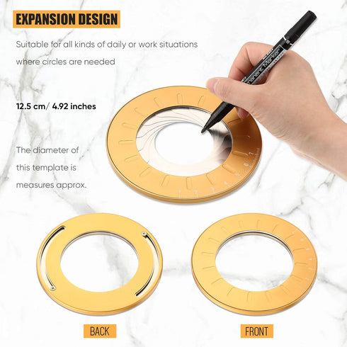 Zonon Circle Drawing Maker Stainless Steel Adjustable Round Circle Template Tool Ring Making Tool with Black Flannelette Bag for Drafting, 125 mm(...