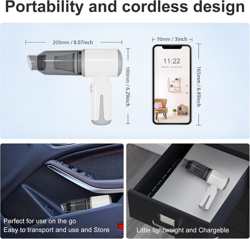 Mini Cordless Car Vacuum, Wireless Handheld Car Vacuum Cleaner 9KPa High Power Suction, Portable 3 in 1 Little Vacuum &Air Blower & Pump,USB-C Cha...