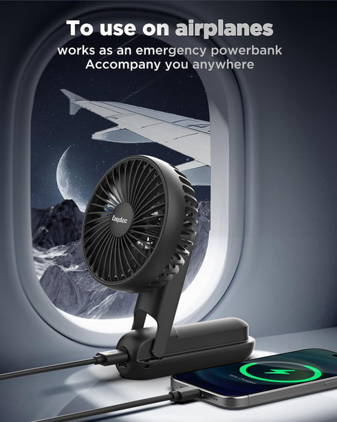 EasyAcc Portable Hand Held Fan, Ultra Quiet 5 Speed Personal Fan, LED Dispay USB C Rechargeable Handheld Fan, 180° Foldable Small Desk Fan, Electr...