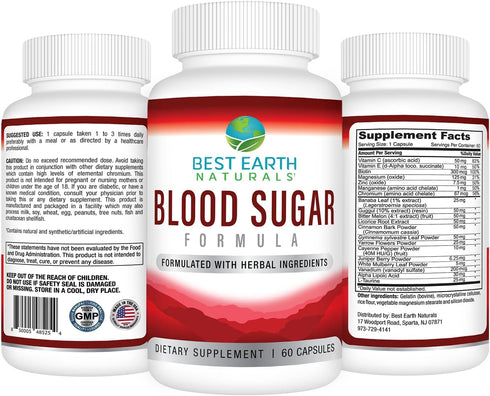 Best Earth Naturals Blood Sugar Formula with Cinnamon, Gymnema Sylvestre, Banaba, Guggul and More 60 Count...