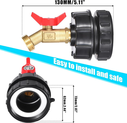 IBC Tote Adapter, for 2.44" Fine Threads to1/2, 275-330 Gallon IBC Tote Tank Adapter,Brass Hose Faucet Valve Tool with Ball Valve for Garden Hose ...