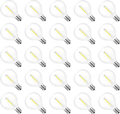 Jslinter 5000K Daylight G40 LED String Light Bulbs Replacement, 1W(11W Equivalent), 60LM, Shatterproof, E12 Screw Base, Vintage Edison Bulbs for P...