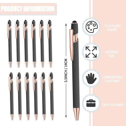 12 Pcs Blue Ink Ballpoint Pen with Stylus Tip, 1.0 mm Metal Pen Stylus Pen for Touch Screens, 2 in 1 Thank You Pen Gift for Friends, Colleagues, C...