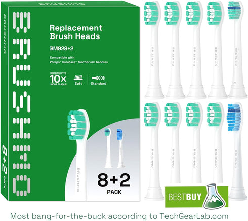 Brushmo Replacement Toothbrush Heads Compatible with Philips Sonicare Electric Toothbrush, White, 10 pc Variety Pack...