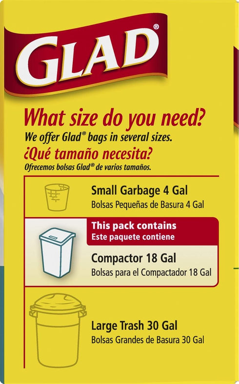 Glad Trash Bags, Compactor Kitchen Garbage Bags - 18 Gallon White Trash Bag - 4 count (Package May Vary)...