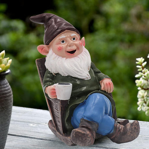 Drinking Coffee Garden Gnome Statue, Wizard Gnome 3D Dwarves, Polyresin Outdoor Sculpture Gnome Statue Garden Figurine Art Garden Decoration for L...