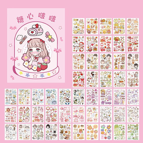 Kawaii Washi Stickers Set 50 Sheets Cute Girl Cartoon Animal Ice Cream Food Fruit DIY Label Sticker for Scrapbooking Journal Book Planner Diary Al...