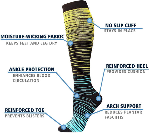 Double Couple 5 Pairs Wide Calf Compression Socks for Men Women Extra Plus Size Knee High Support 20-30...
