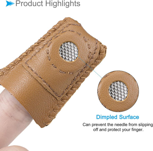 CoCud Leather Thimble Finger Protector, 0.63" Dia Metal Disc with Dimpled Surface Leather Coin Thimble Pad Thimble Cover - (Applications: for Knit...