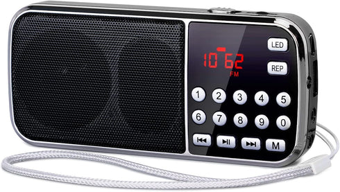 PRUNUS J-189 Bluetooth AM FM Radio, Small Portable Radios - Dual Speaker Heavy Bass, LED Flashlight, Pocket Size, TF Card USB AUX MP3 Player, Rech...