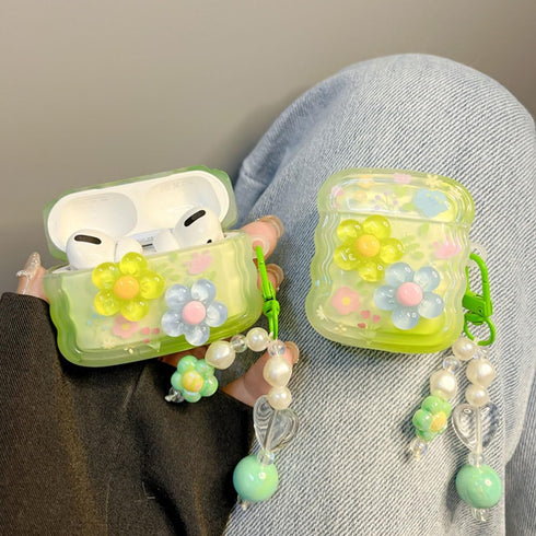 for AirPods Pro Case with Cleaner Kit Cute 3D Curly Wave Frame Flowers Design Preppy Fashion with Keychain, Soft TPU Protective Shockproof AirPod ...