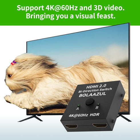 HDMI Switch 2 in 1 Out or 1 in 2 Out 4K@60Hz, Bi-Directional HDMI 2.0 Switcher 2-Way HDMI Port Expander Hub Selector Box Supports HDR, 3D, 1080P, ...