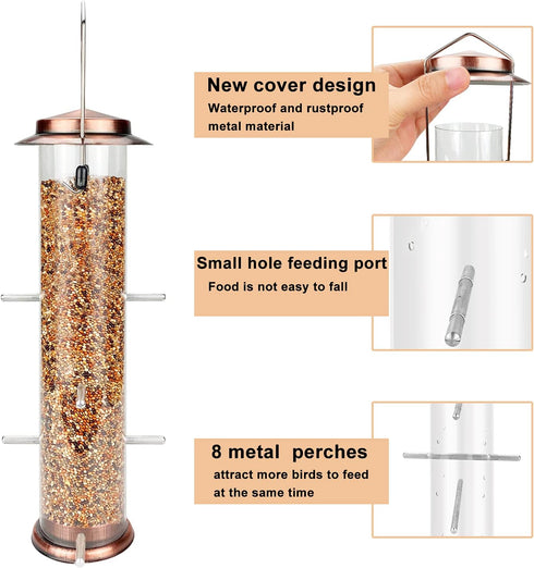 MIXXIDEA Finch Bird Feeder Hanging Metal Thistle Seed Feeder with 8 Feeding Ports Nyger Seed Feeder, Goldfinch Feeder for Outdoors Garden Copper...