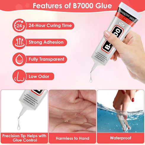 4 PCS 50ML B7000 Crafts Glue Super Adhesive, Multipurpose B-7000 Rhinestones Bonding Glue Flexible Clear Glue for DIY Jewelry Beads Fabric Cloth N...